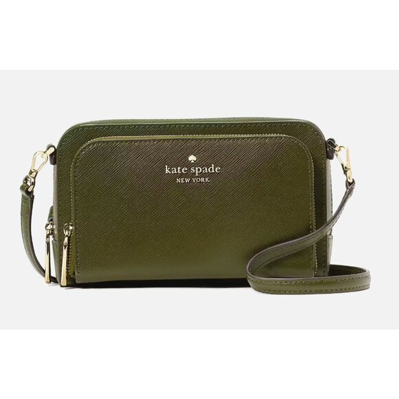 New Kate Spade Staci Dual Zip Around Crossbody Seaweed - Picture 1 of 5